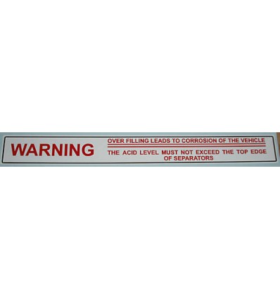 Battery Overfill Warning Decal