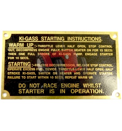 Ki-Gass Starting Instruction Plate