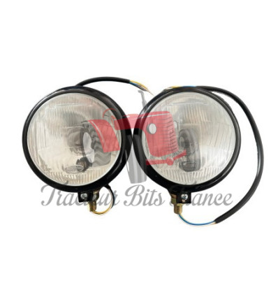 Complete Red Headlight Set with Tractor Logo in the glass (Pair)